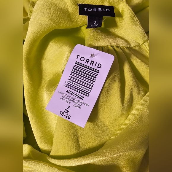 Torrid Size 2X Women's Neon Lime Green/Yellow Satin Wrap Top with Tie Back NWT - Picture 8 of 11